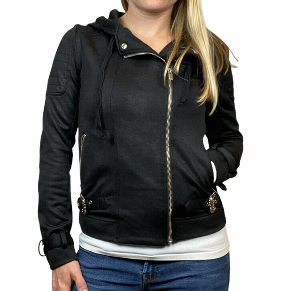 The Kooples Faux Leather Moto Jacket Hooded Size XS - Picture 3 of 12